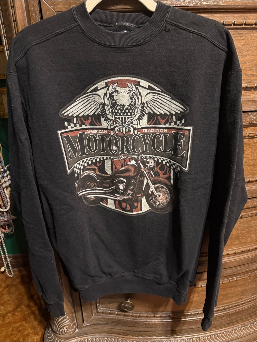 Covington Black Motorcycle Graphic Crewneck Sweatshirt
